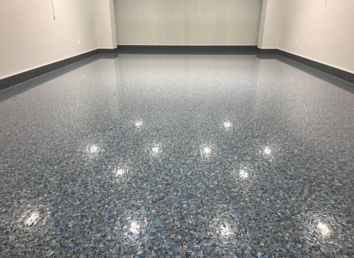 Epoxy floor coating in a garage